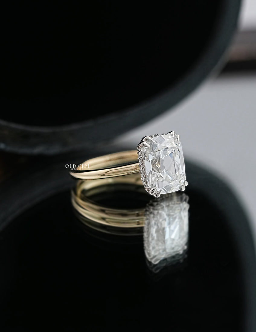 Old Mine Cushion Cut Lab Grown Diamond Hidden Halo Ring