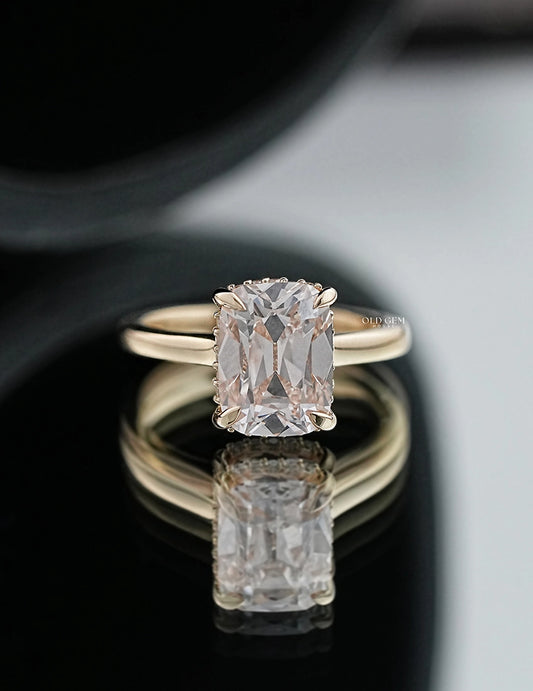 Hidden Halo Elongated Old Mine Cushion Ring Engagement Ring