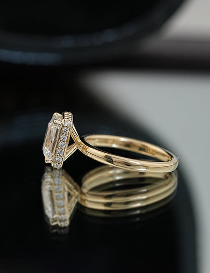Mid Century Old Mine Cushion Hidden Halo Engagement Ring Engagement Ring