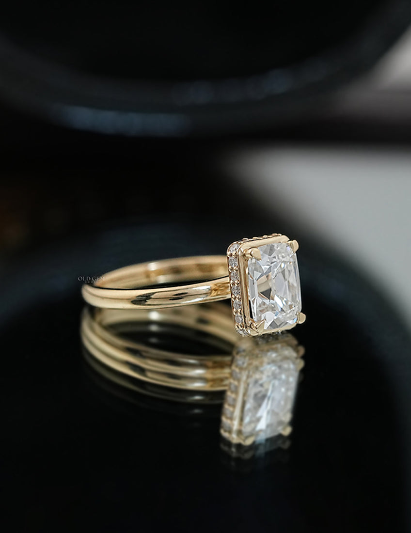 Mid Century Old Mine Cushion Hidden Halo Engagement Ring Engagement Ring