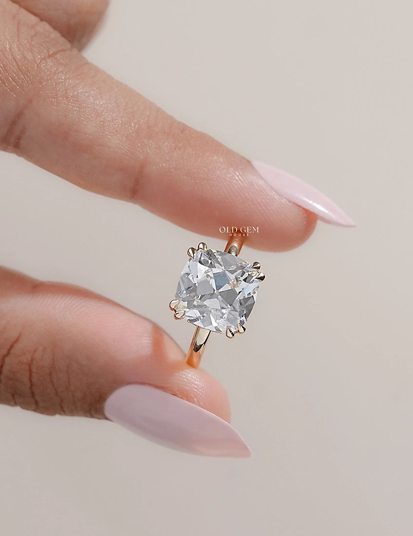Georgian Old Mine Cut Hidden Halo Diamond Ring Engagement Ring