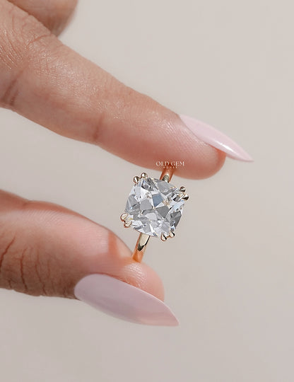 Georgian Old Mine Cut Hidden Halo Diamond Ring Engagement Ring