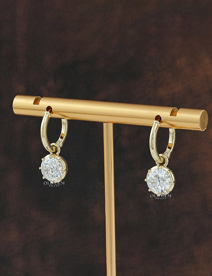 OEC Round Cut Lab Grown Diamond Dangle Drop Earrings