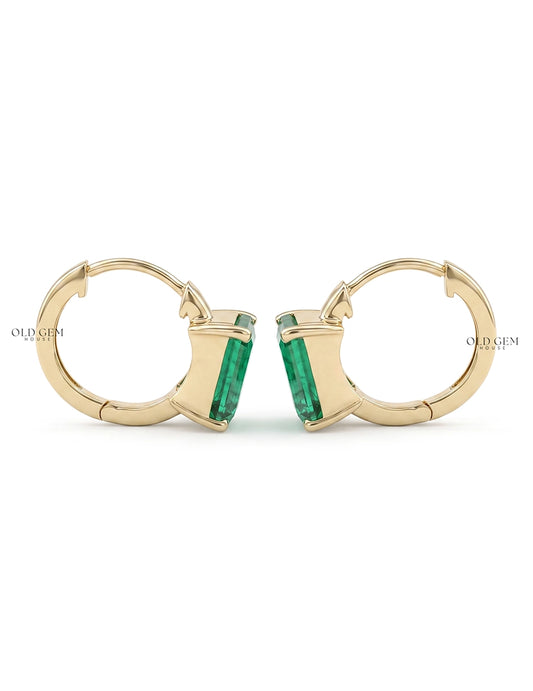 Green Emerald Huggie Hoops Earring Earrings
