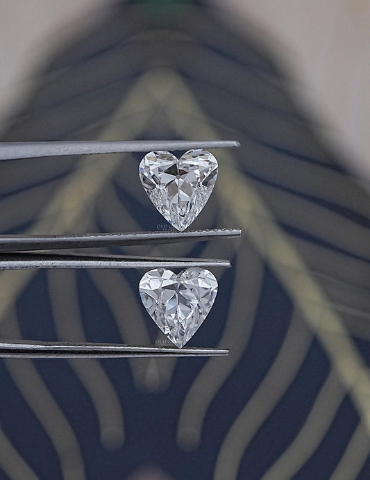 Paired Old Mine Heart Lab Diamond -4.10 Ct