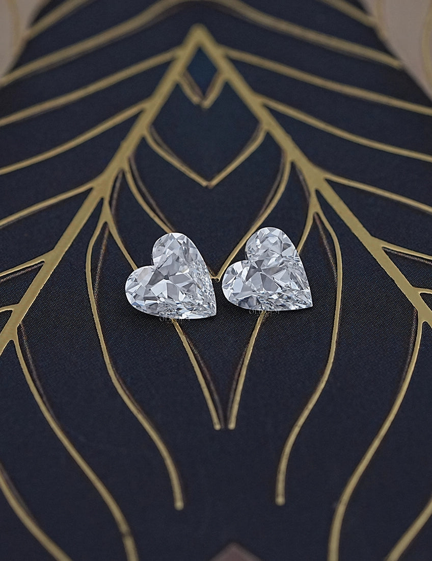 Paired Old Mine Heart Lab Diamond -4.10 Ct