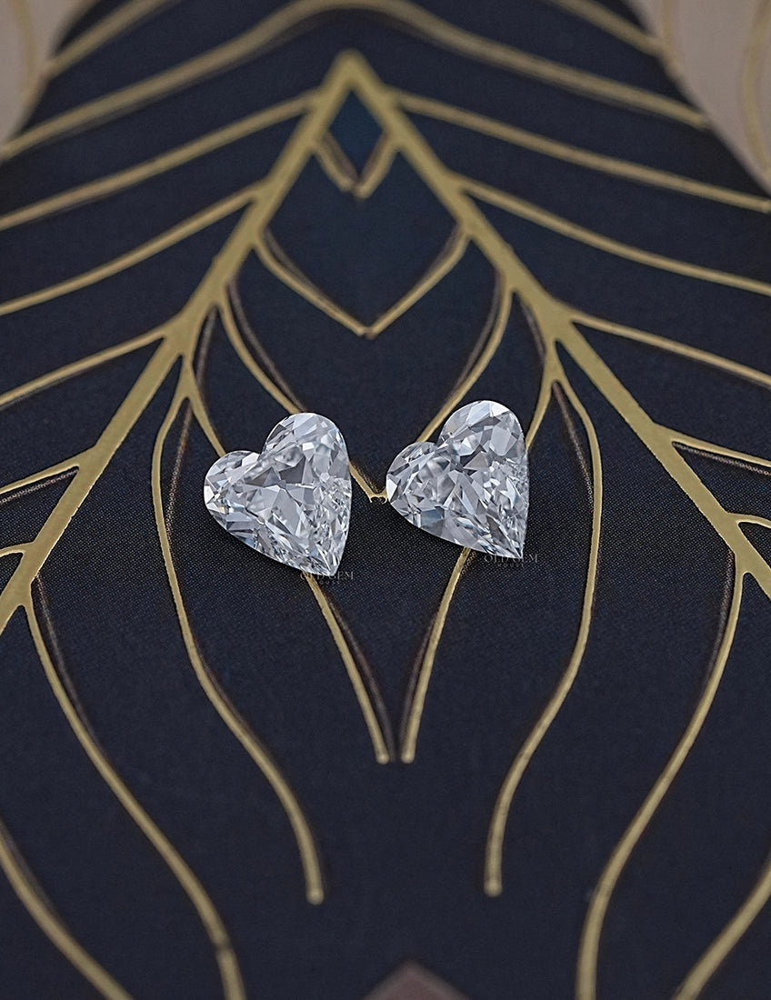 Paired Old Mine Heart Lab Diamond -4.10 Ct