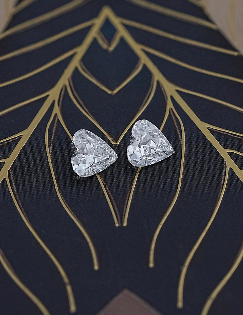 Paired Old Mine Heart Lab Diamond -4.10 Ct