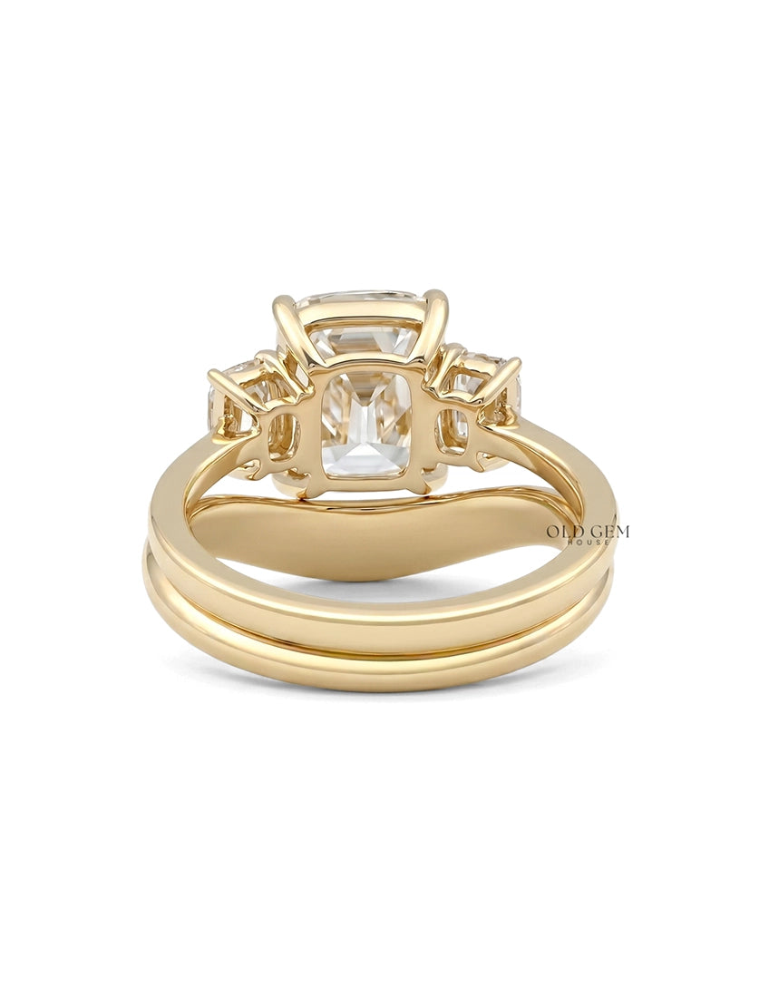 Georgian Old Mine Cushion Trilogy Diamond Curved Ring Set Engagement Ring