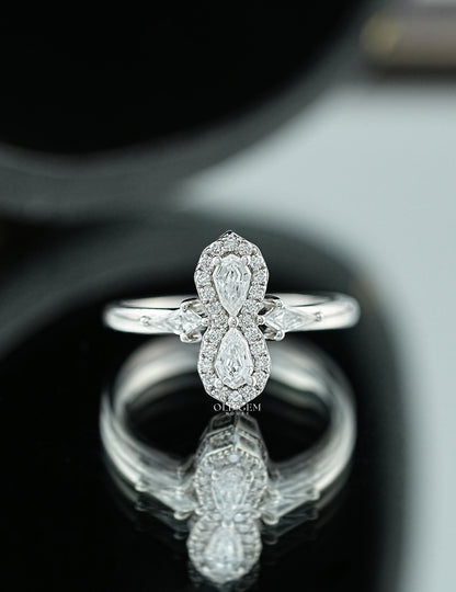 Step Cut Pear Lab Diamond Halo Ring