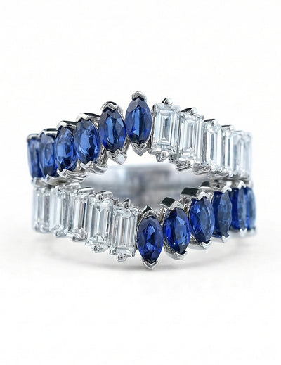 Double Row Marquise Blue Sapphire Gemstone Enhancer Ring