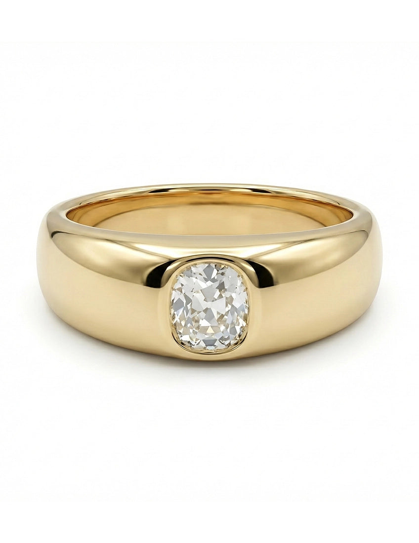 Old Mine Cushion Cut Flush Set Band Georgian Era Wedding Band