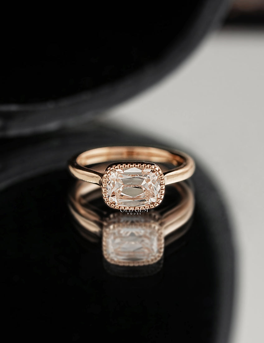 Milgrain Set Solitaire Old Mine Cushion Ring