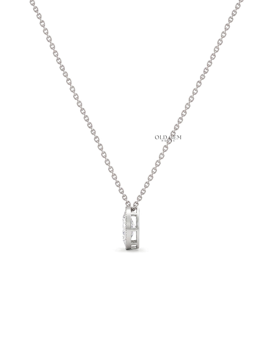 Old Mine Moval Lab Diamond Milgrain Set Pendant Necklaces