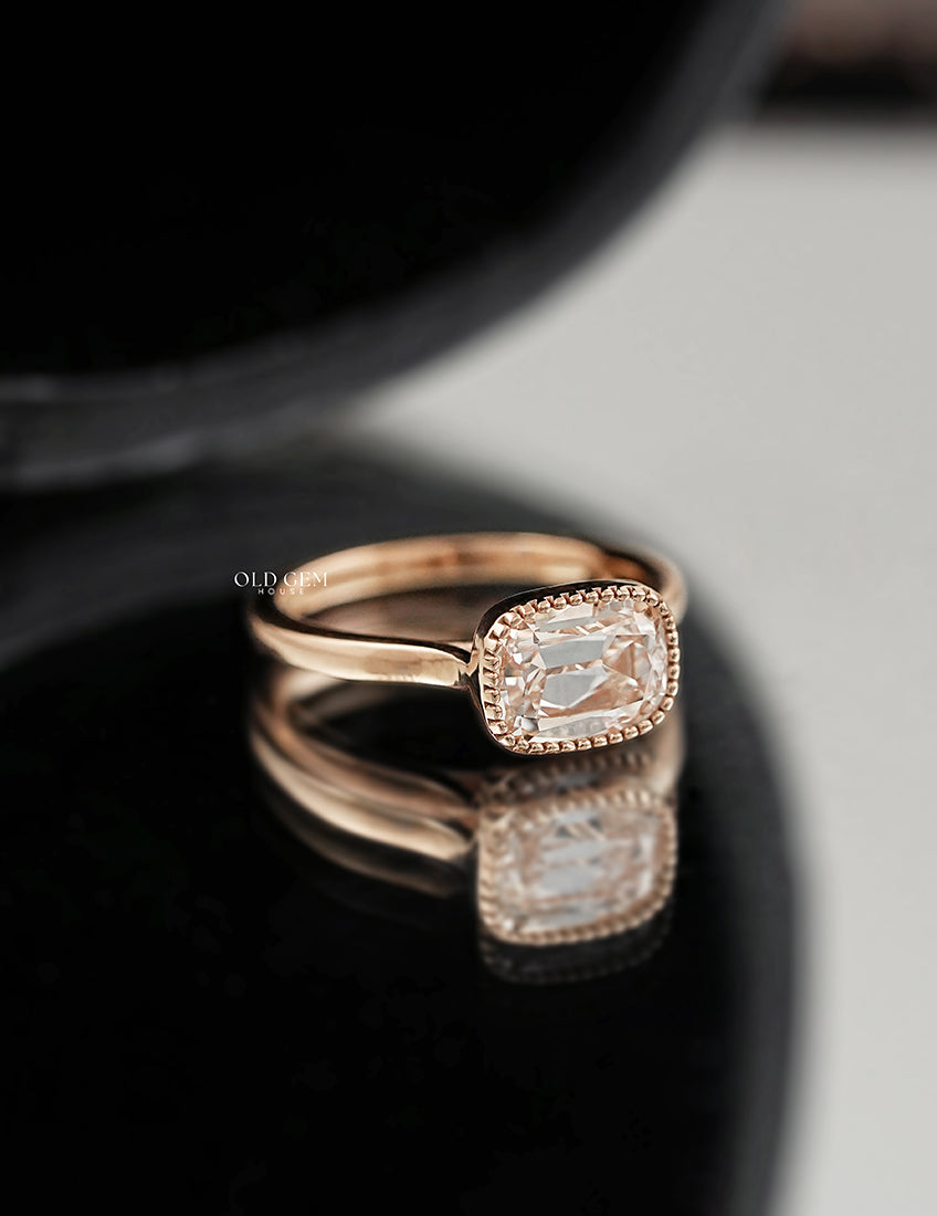 Milgrain Set Solitaire Old Mine Cushion Ring