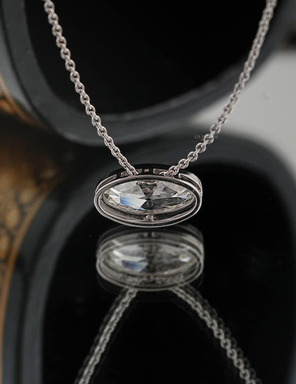 Old Mine Moval Lab Diamond Milgrain Set Pendant Necklaces