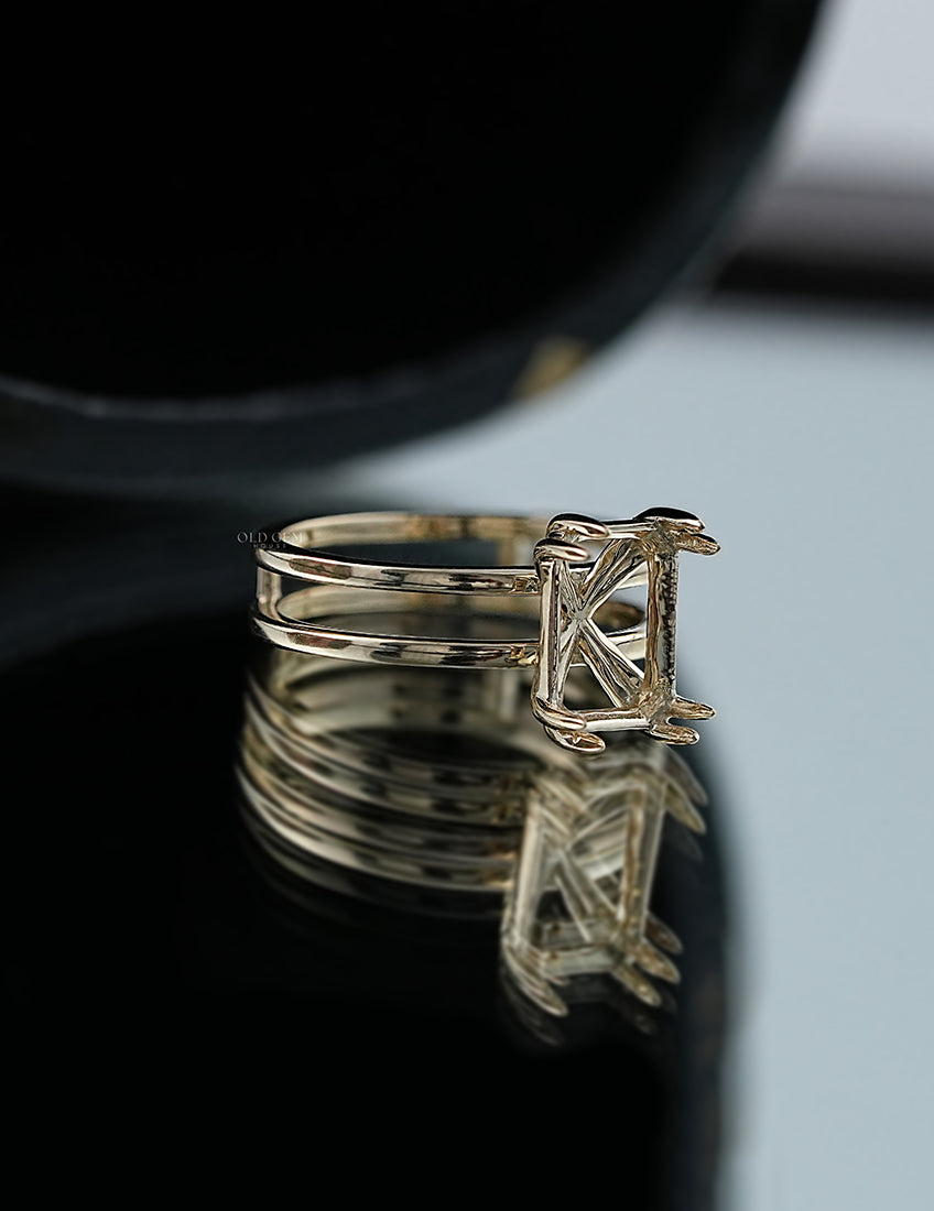 Emerald Shape Dual Band Semi Mount Ring
