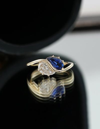 Two Stone Sapphire Modified Pear Gemstone Curved Ring