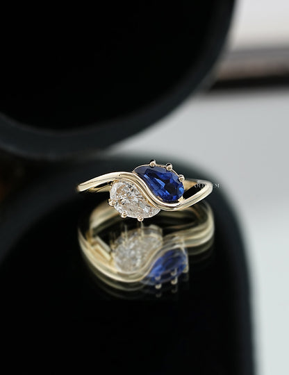 Two Stone Sapphire Modified Pear Gemstone Curved Ring