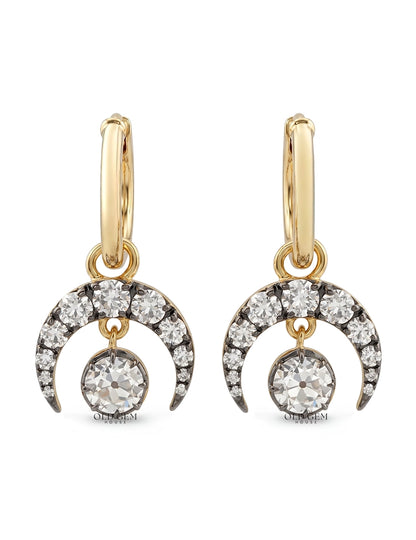 Victorian Style OEC Round Cut Crescent Moon Hoop Earring Earrings