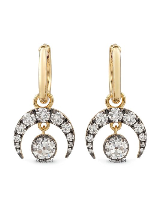 Victorian Style OEC Round Cut Crescent Moon Hoop Earring Earrings