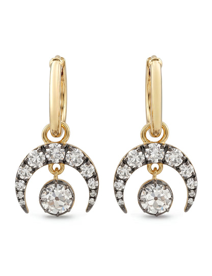 Victorian Style OEC Round Cut Crescent Moon Hoop Earring Earrings