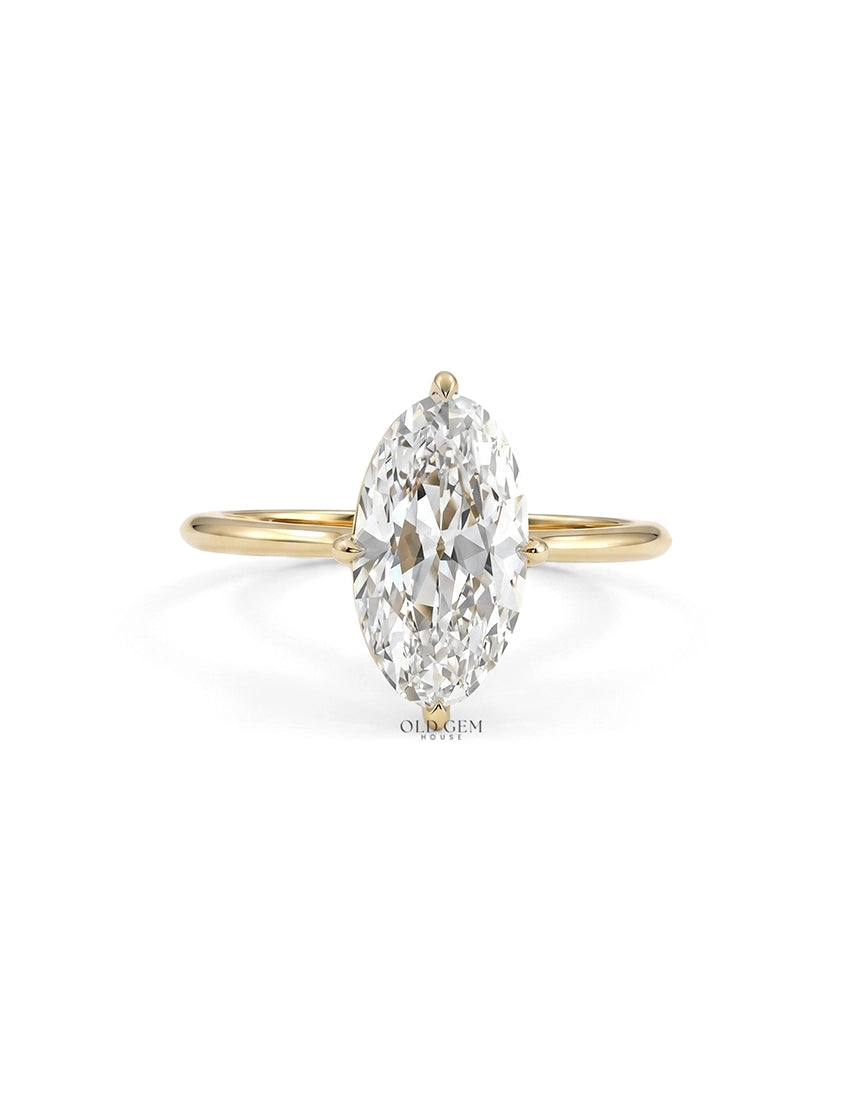 Georgian Old Mine Moval Lab Diamond Solitaire Ring Engagement Ring