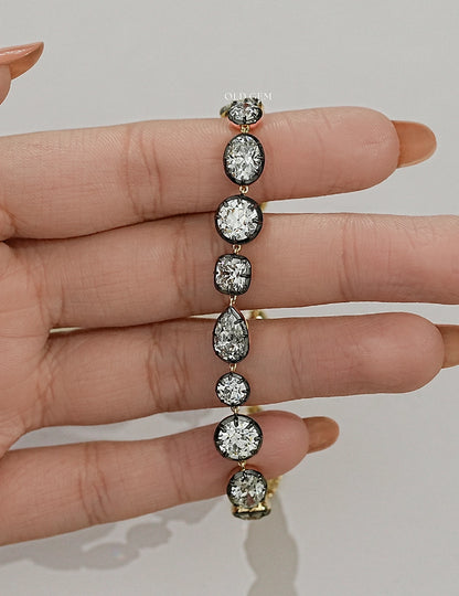 Multi Shape Old Mine Cut Lab Diamond Tennis Bracelet Bracelet