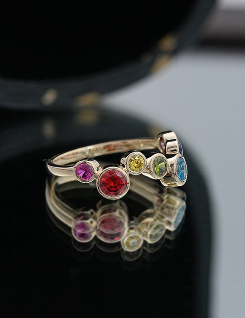 Multicolor Gemstone Rainbow Wedding Ring