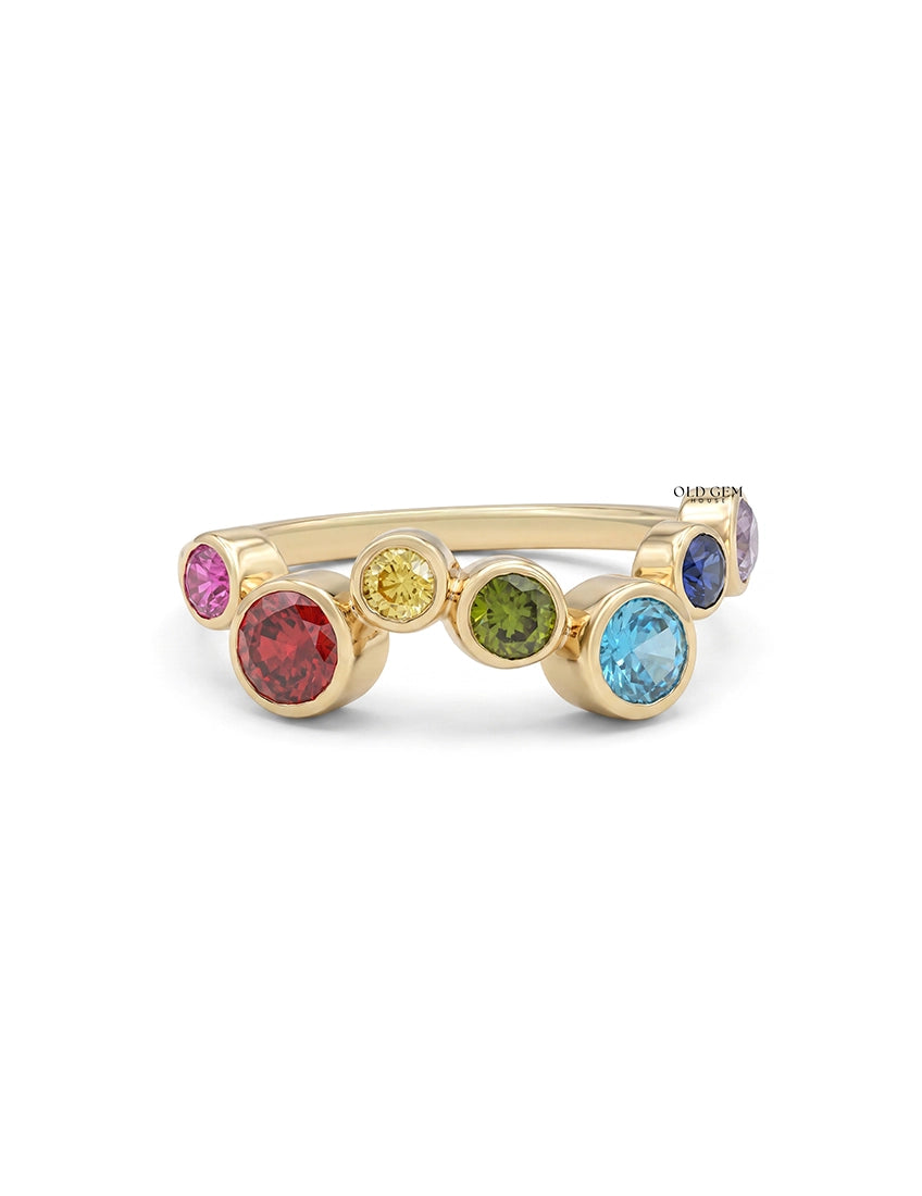 Multicolor Gemstone Rainbow Wedding Ring