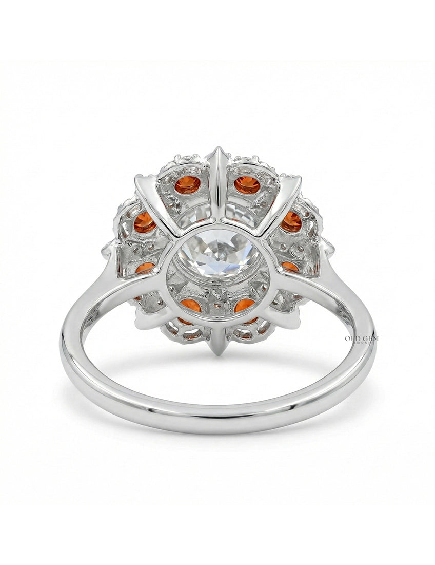 Georgian OEC Round Red Gemstone Halo Engagement Ring Engagement Ring
