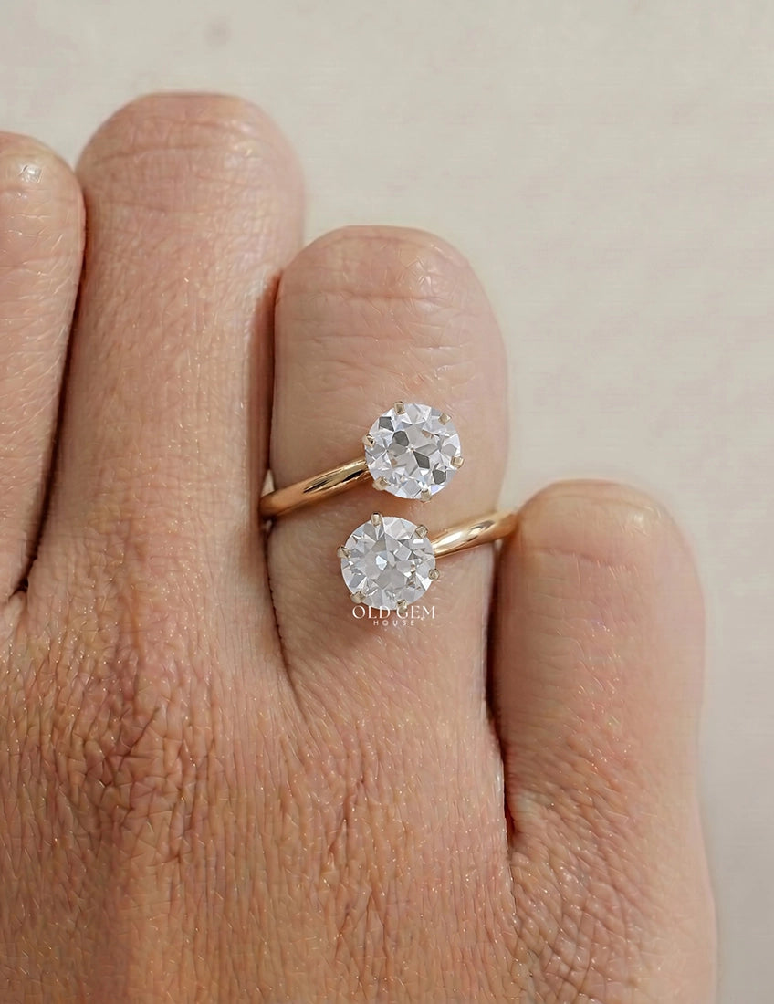 Old European Round Cut Bypass Toi Et Moi Ring-Art Deco Engagement Ring