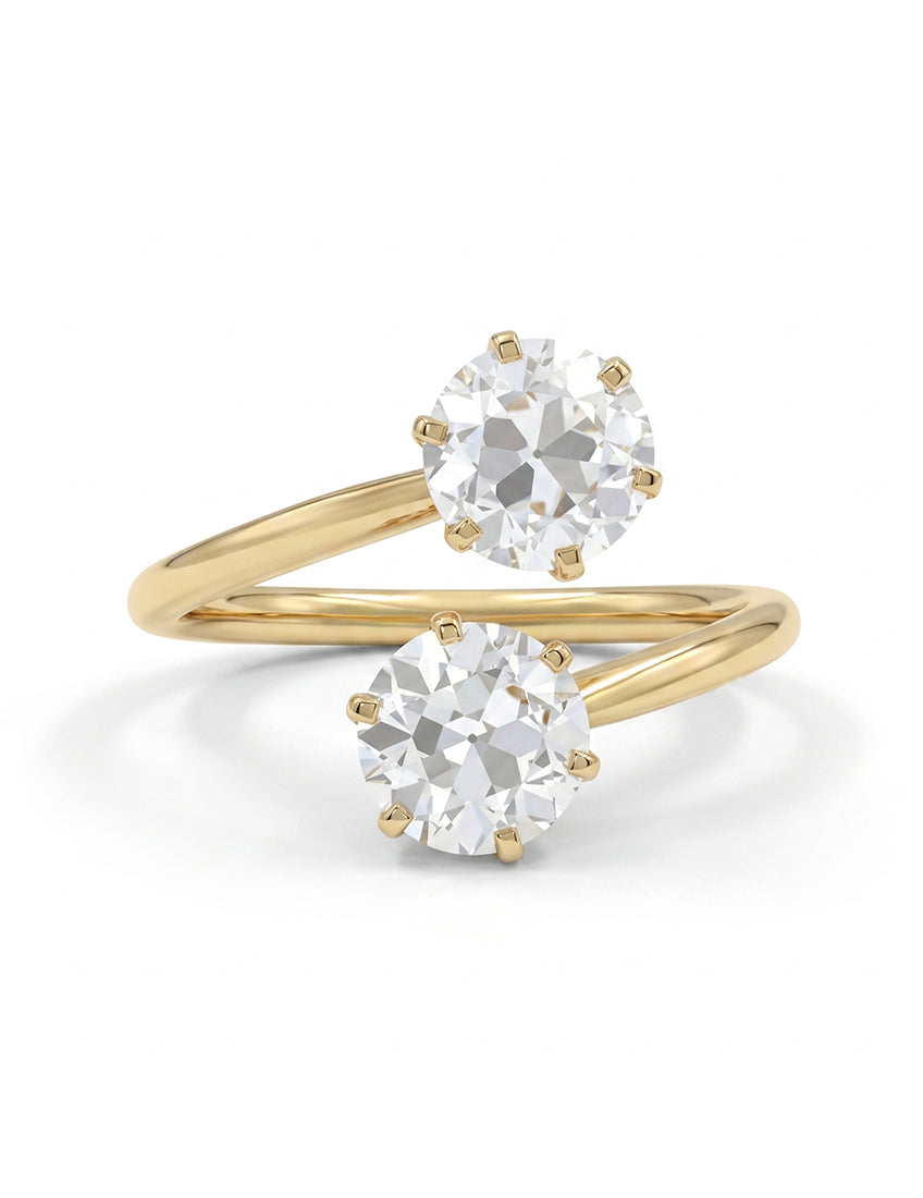 Old European Round Cut Bypass Toi Et Moi Ring-Art Deco