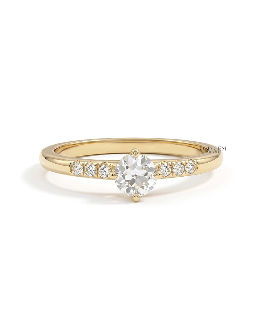 Georgian Old European Round Cut Solitaire Accent Ring Engagement Ring
