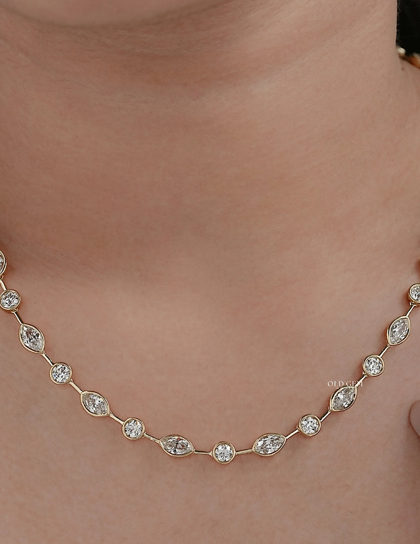 Bezel Set Old Cut Lab Grown Diamond Necklace Necklaces