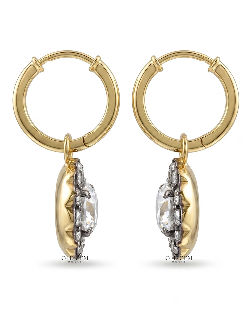Georgian Style OEC Round Cut Floral Hoop Dangle Earrings Earrings