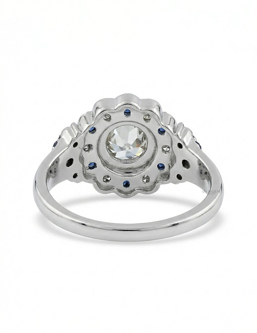 OEC Round Cut Sapphire Halo Engagement Ring Engagement Ring