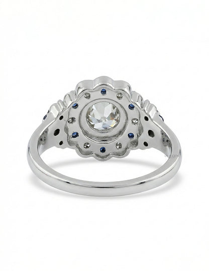 OEC Round Cut Sapphire Halo Engagement Ring Engagement Ring