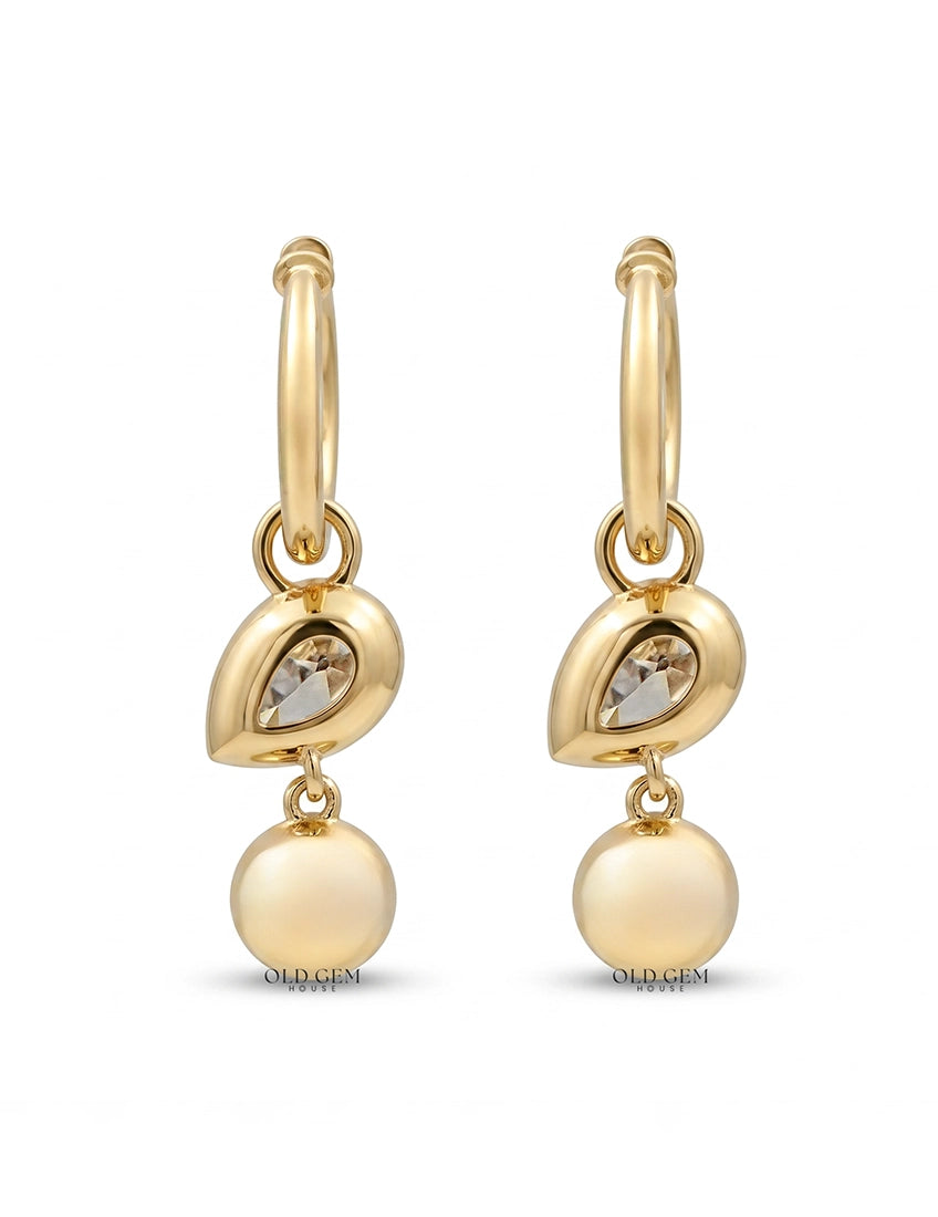 Edwardian OEC Round And Pear Cut Dangle Hoop Earrings Earrings