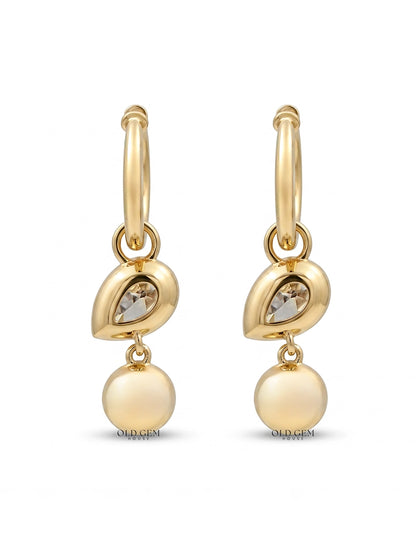 Edwardian OEC Round And Pear Cut Dangle Hoop Earrings Earrings
