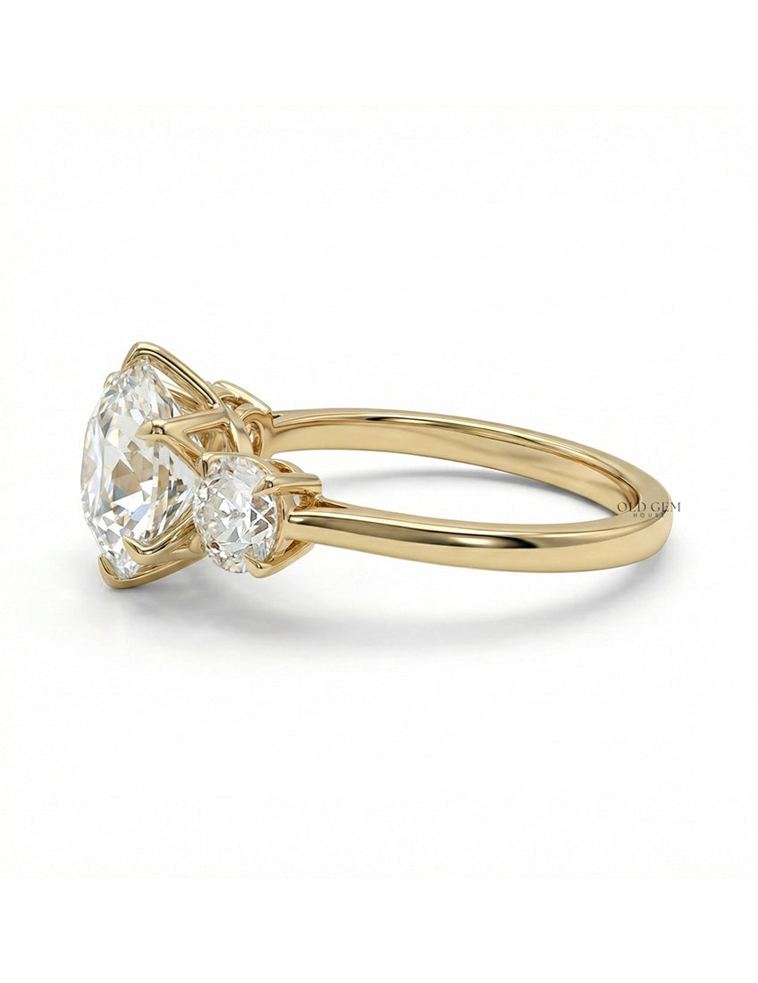 1900s Victorian OEC Round Cut Lab Diamond Three Stone Ring Engagement Ring
