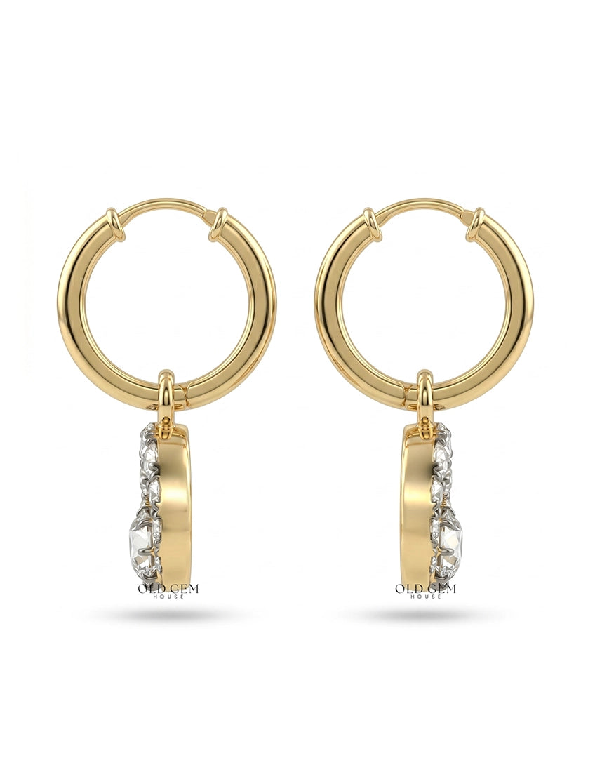 Victorian Style OEC Round Cut Crescent Moon Hoop Earring Earrings