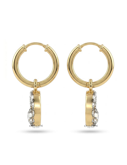 Victorian Style OEC Round Cut Crescent Moon Hoop Earring Earrings
