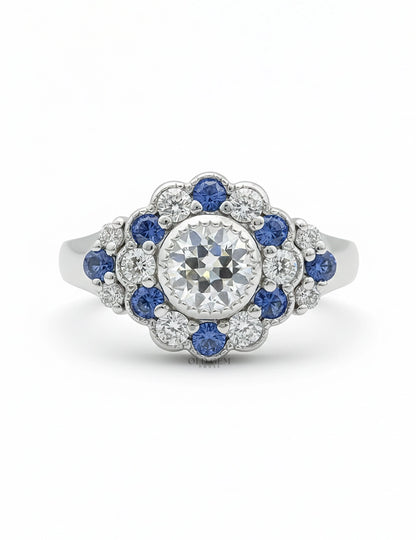 OEC Round Cut Sapphire Halo Engagement Ring Engagement Ring