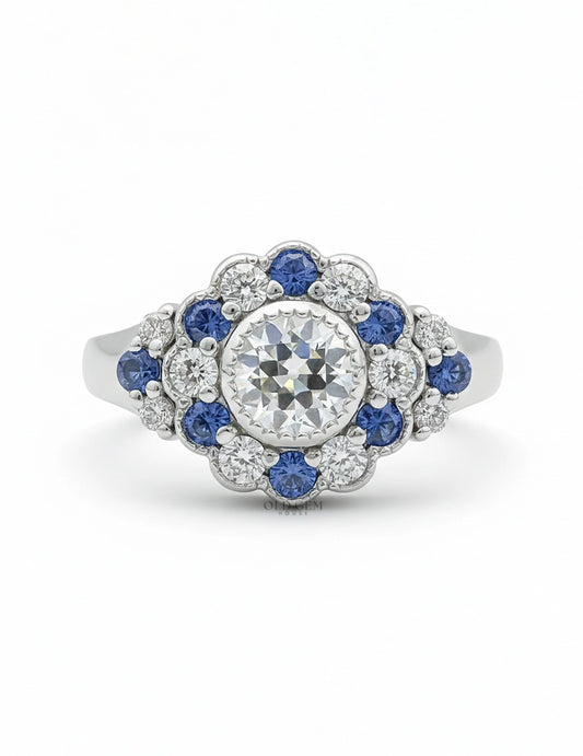 OEC Round Cut Sapphire Halo Engagement Ring Engagement Ring