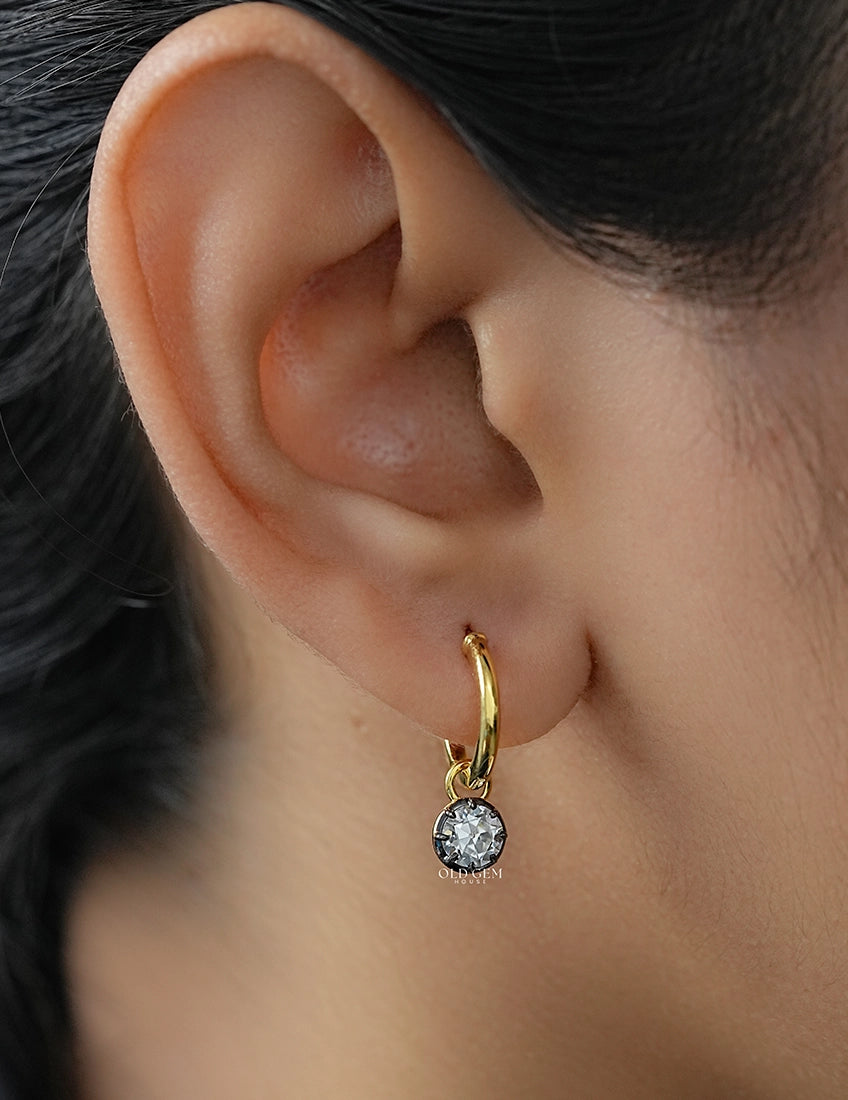 Georgian Style OEC Round Diamond Hoop Earrings Earrings