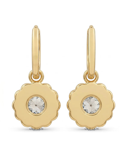 Georgian Style OEC Round Cut Floral Hoop Dangle Earrings Earrings