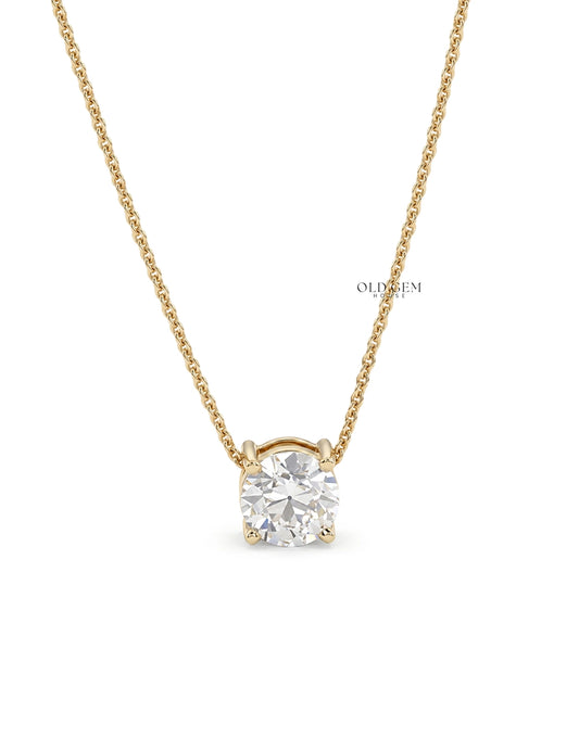 Old European Round Cut Diamond Solitaire Pendant Necklaces