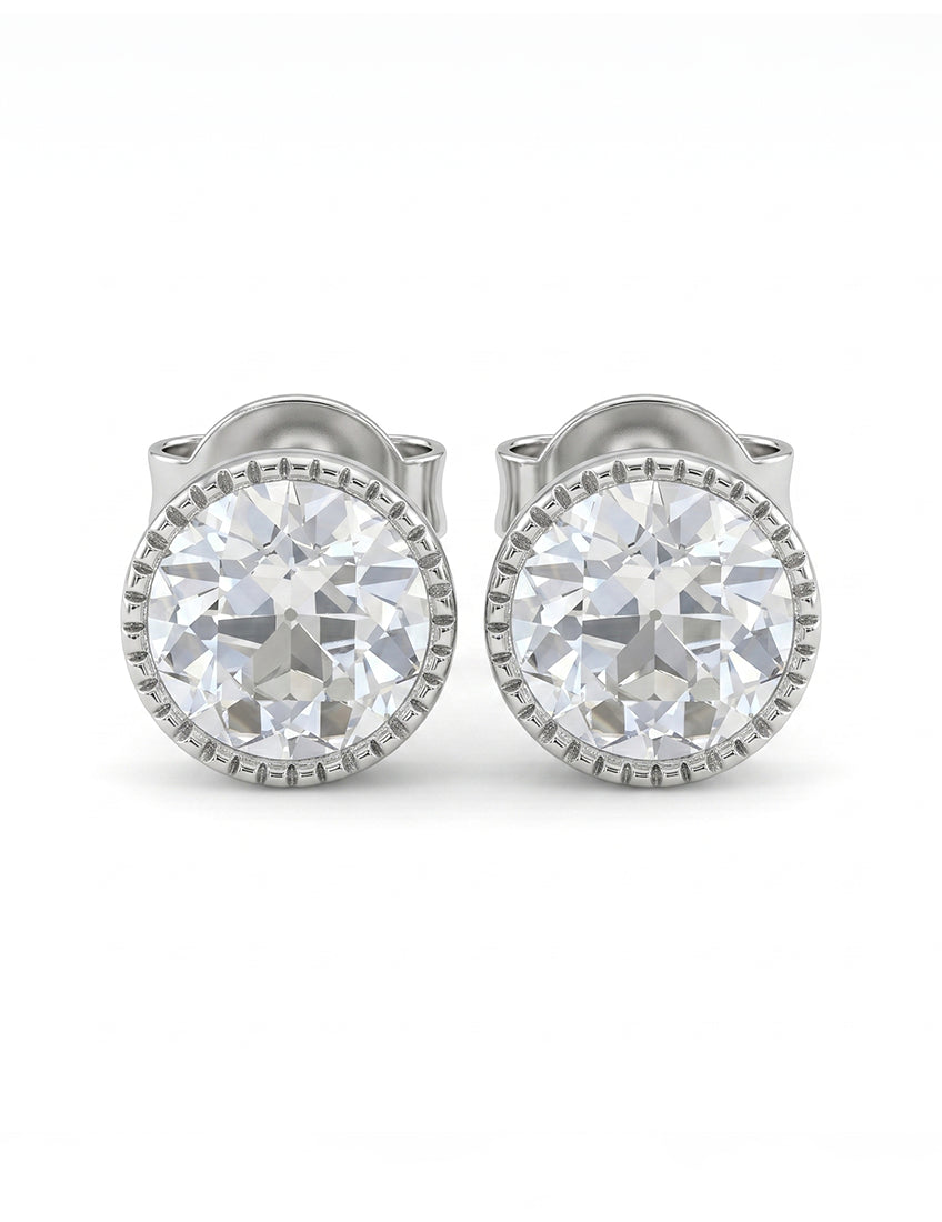 Old European Round Cut Milgrain Stud Earrings Earrings