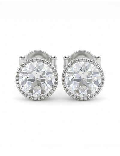 Old European Round Cut Milgrain Stud Earrings